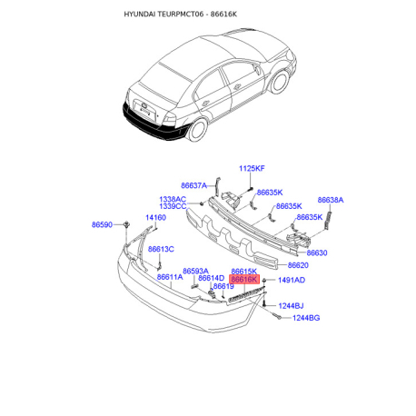 Кронштейн, буфер правый 86619-1E000 Mobis - 866191E000 - схема с каталога 86616K, TEURPMCT06 866191E000