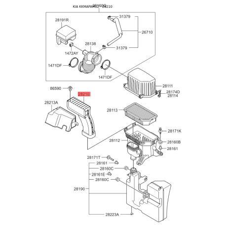 Рукав повітрозабірника, повітряний фільтр 28210-2K600 Mobis - 282102K600 - схема з каталогу 28210, KKMAPAM12 282102K600