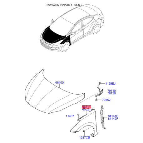 Крыло левое 66311-3X000 Mobis - 663113X000 - схема с каталога 66311, KHMAPSD14 663113X000