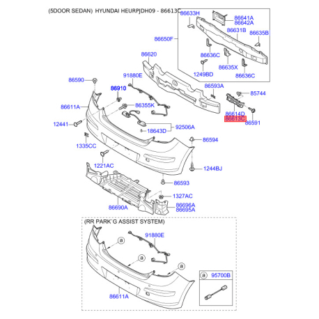 Кронштейн, буфер левый 86613-2R000 Mobis - 866132R000 - схема с каталога 86613C, HEURPJDH09 866132R000