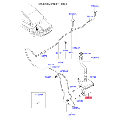 Бачок омивача 98620-1C501 Mobis - 986201C501 - схема з каталогу 98620, IEURPTBI07 986201C501