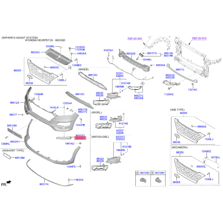 Кронштейн, буфер правый 86556-D7500 Mobis - 86556D7500 - схема с каталога 86556D, HEURPD718 86556D7500