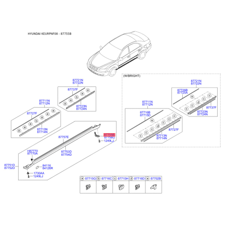 Обшивка порога левая 87763-3K000 Mobis - 877633K000 - схема с каталога 87755B, KEURPNF08 877633K000