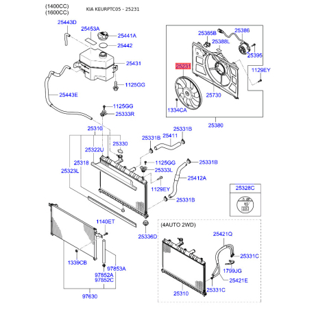 Вентилятор радиатора охлаждения 25231-1C370 Mobis - 252311C370 - схема с каталога 25231, KEURPTC05 252311C370