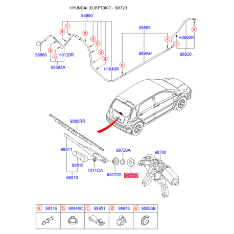Крепление заднего рычага стеклоочистителя и трапеции 98723-1C000 Mobis - 987231C000 - схема с каталога 98723, IEURPTBI07 987231C000