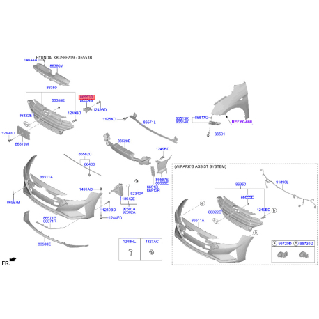 Кронштейн, буфер левый верхний 86555-F2AA0 Mobis - 86555F2AA0 - схема с каталога 86553B, KRUSPF219 86555F2AA0