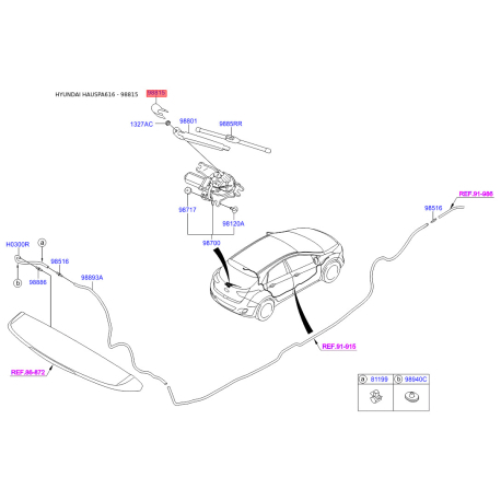 Крепление заднего рычага стеклоочистителя и трапеции 98812-A5000 Mobis - 98812A5000 - схема с каталога 98815, HAUSPA616 98812A5000