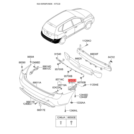 Підсилювач задній боковини правий нижній 86652-1D000 Mobis - 866521D000 - схема з каталогу 97518, KKMAPUN06 866521D000