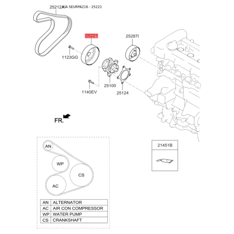 Шкив помпы 25221-03000 Mobis - 2522103000 - схема с каталога 25221, SEURPA216 2522103000