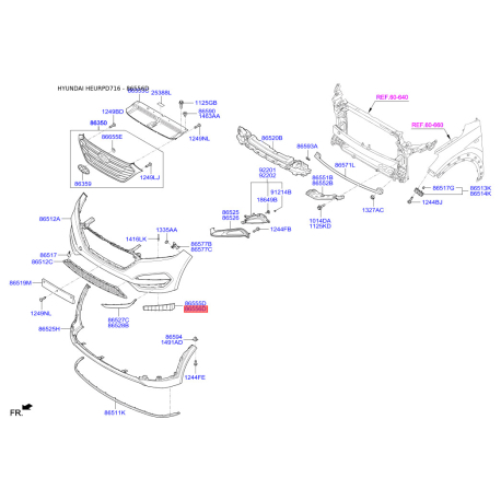 Кронштейн, буфер правый 86556-D7000 Mobis - 86556D7000 - схема с каталога 86556D, HEURPD716 86556D7000