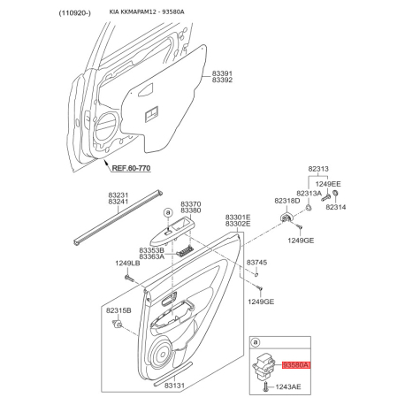 Вимикач 93580-2K000WK Mobis - 935802K000WK - схема з каталогу 93580A, KKMAPAM12 935802K000WK