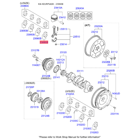 Вкладыши шатунные 23060-02612 Mobis - 2306002612 - схема с каталога 23060B, KEURPSA08 2306002612