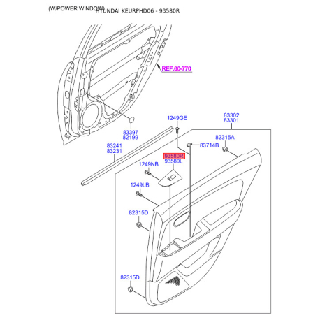 Блок кнопок склопідйомника правий 93580-2H1009P Mobis - 935802H1009P - схема з каталогу 93580R, KEURPHD06 935802H1009P