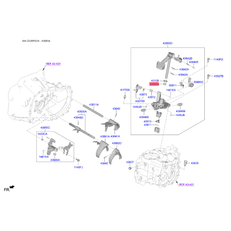 Втулка, шток вилки КПП и блок цилиндров 43885-39000 Mobis - 4388539000 - схема с каталога 43885A, CEURPIX24 4388539000