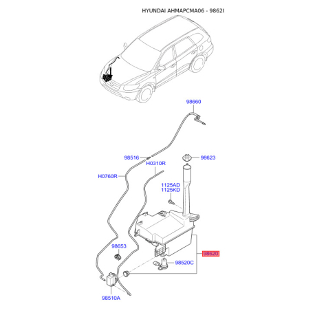 Бачок омивача 98620-2B000 Mobis - 986202B000 - схема з каталогу 98620, AHMAPCMA06 986202B000