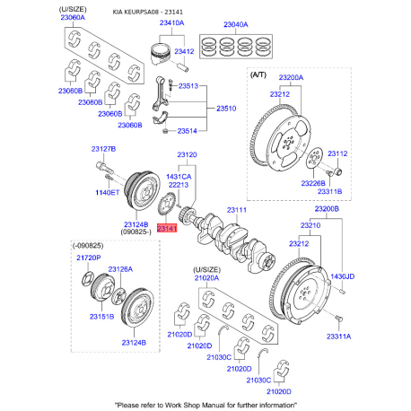 Плоска шайба, ремінний шків - колінчастий вал 23141-02610 Mobis - 2314102610 - схема з каталогу 23141, KEURPSA08 2314102610