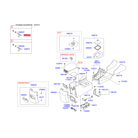 Центральна консоль комплектуючи верхня 84661-3K000HZ Mobis - 846613K000HZ - схема з каталогу 84661E, KEURPNF08 846613K000HZ