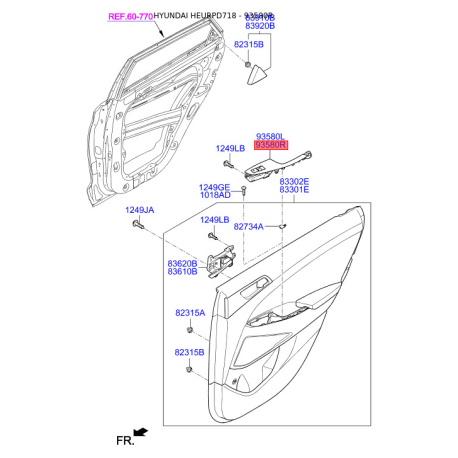 Блок кнопок стеклоподъёмника правый 93580-D31104X Mobis - 93580D31104X - схема с каталога 93580R, HEURPD718 93580D31104X
