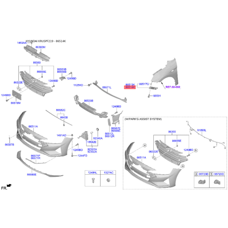Кронштейн, буфер правий 86514-F2AA0 Mobis - 86514F2AA0 - схема з каталогу 86514K, KRUSPF219 86514F2AA0