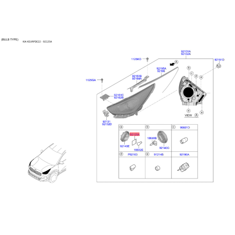 Поглощатель влаги фара 92125-2W250 Mobis - 921252W250 - схема с каталога 92125A, KEURPDE22 921252W250