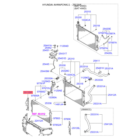 Облицовка / защитная накладка, облицовка радиатора правая 29134-2B800 Mobis - 291342B800 - схема с каталога 29135R, AHMAPCMA11 291342B800