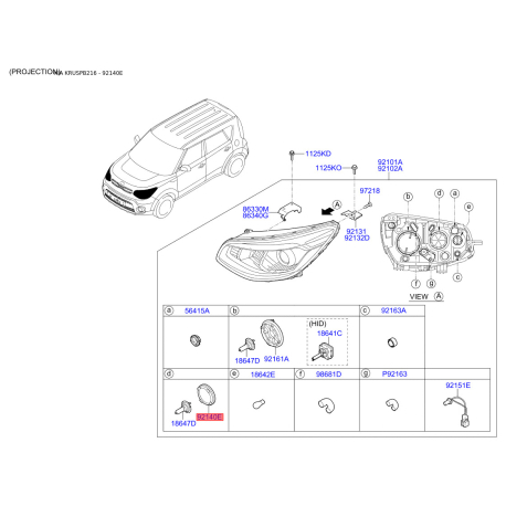 Крышка фары 92140-3M000 Mobis - 921403M000 - схема с каталога 92140E, KRUSPB216 921403M000