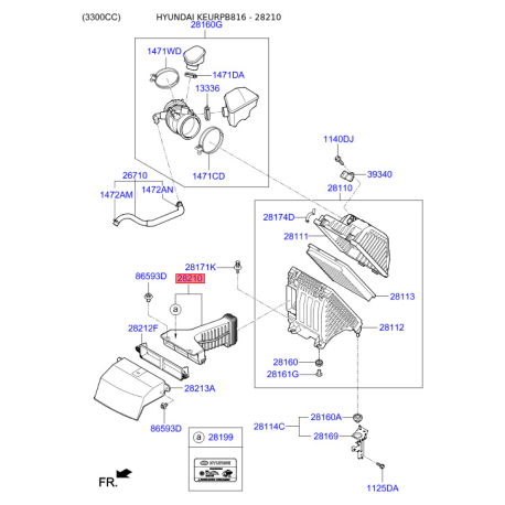 Рукав воздухозаборника, воздушный фильтр 28210-2W300 Mobis - 282102W300 - схема с каталога 28210, KEURPB816 282102W300