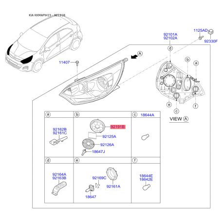 Кришка фари 92140-1W200 Mobis - 921401W200 - схема з каталогу 92191B, KKMAPIH15 921401W200