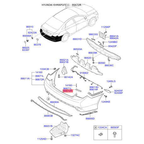 Кронштейн, буфер правый верхний 86672-3S000 Mobis - 866723S000 - схема с каталога 86672R, KHMAPGFE11 866723S000