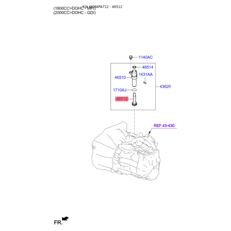 Шестерня спідометра ведена і ведуча 43624-28050 Mobis - 4362428050 - схема з каталогу 46512, KKMAPA712 4362428050