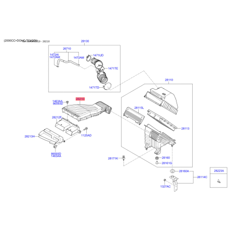 Рукав повітрозабірника, повітряний фільтр 28210-D3200 Mobis - 28210D3200 - схема з каталогу 28210, KKMAPD919 28210D3200