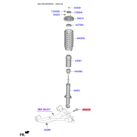 Болт, поперечный рычаг подвески 54681-3E000 Mobis - 546813E000 - схема с каталога 28512A, KRUSPHM20 546813E000