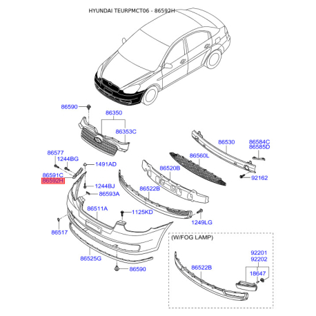 Пистон (клипса) бампера и рычага правый 86592-1E000 Mobis - 865921E000 - схема с каталога 86592H, TEURPMCT06 865921E000