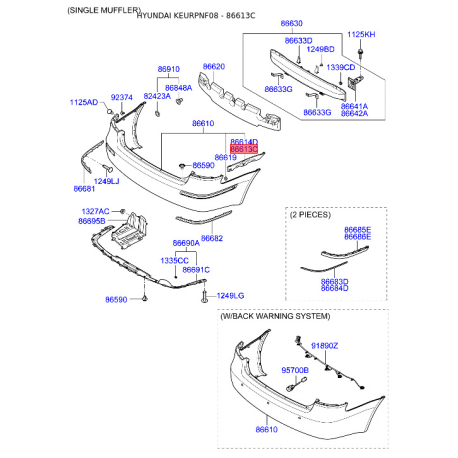 Кронштейн, буфер лівий 86613-3K000 Mobis - 866133K000 - схема з каталогу 86613C, KEURPNF08 866133K000