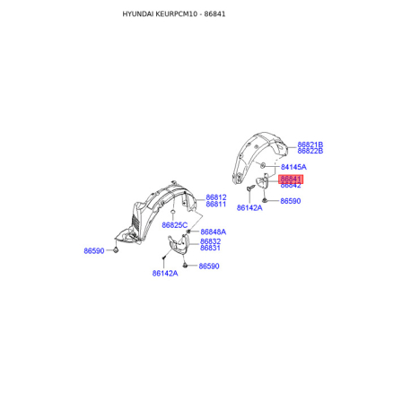 Бризговик задній лівий 86870-2B200 Mobis - 868702B200 - схема з каталогу 86841, KEURPCM10 868702B200