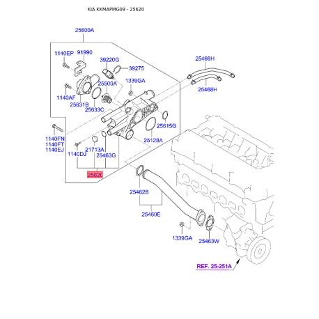 Корпус термостата 25620-2G600 Mobis - 256202G600 - схема с каталога 25620, KKMAPMG09 256202G600