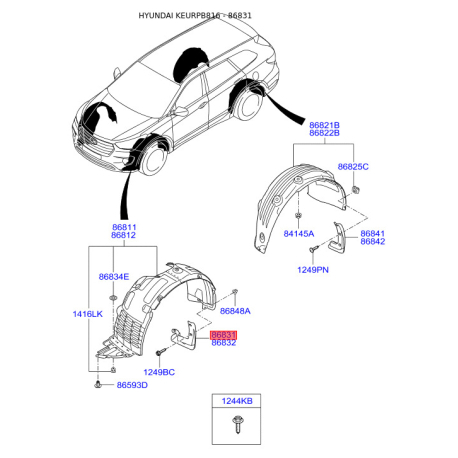 Брызговик передний левый 86831-B8000 Mobis - 86831B8000 - схема с каталога 86831, KEURPB816 86831B8000