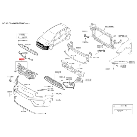 Решетка радиатора 86350-A2610 Mobis - 86350A2610 - схема с каталога 86350, SEURPA216 86350A2610