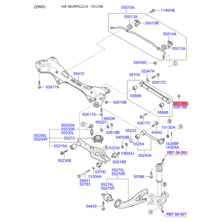 Гайка болта 55119-2E000 Mobis - 551192E000 - схема з каталогу 55119A, SEURPSLZ14 551192E000