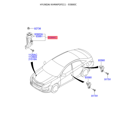 Выключатель света заднего хода 93880-3S000 Mobis - 938803S000 - схема с каталога 93880C, KHMAPGFE11 938803S000