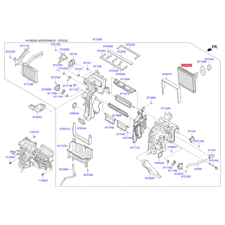 Випарник, кондиціонер 97139-2W000 Mobis - 971392W000 - схема з каталогу 97610C, AEURPDMA16 971392W000