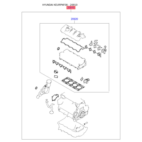 Комплект прокладок двигателя 20910-3CB00 Mobis - 209103CB00 - схема с каталога 20910, KEURPNF08 209103CB00