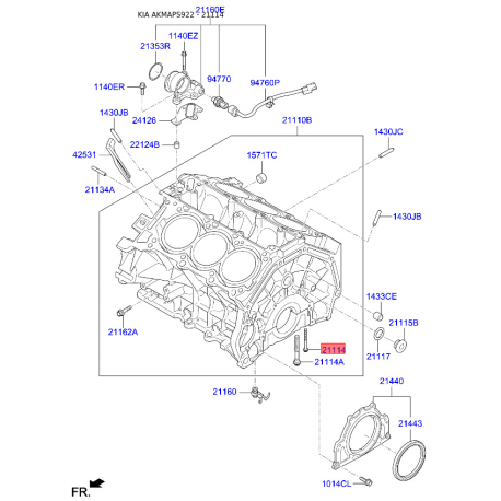 Болт блоку циліндрів 21116-3C100 Mobis - 211163C100 - схема з каталогу 21114, AKMAPS922 211163C100
