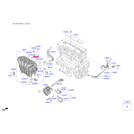 Прокладка впускного колектора 28411-03670 Mobis - 2841103670 - схема з каталогу 28313B, MEURPH921 2841103670