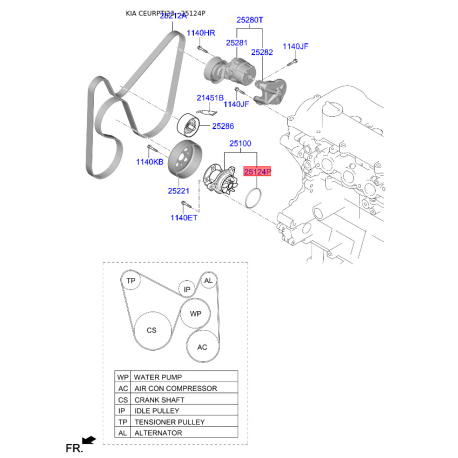 Прокладка, водяной насос 25124-03010 Mobis - 2512403010 - схема с каталога 25124P, CEURPTJ23 2512403010