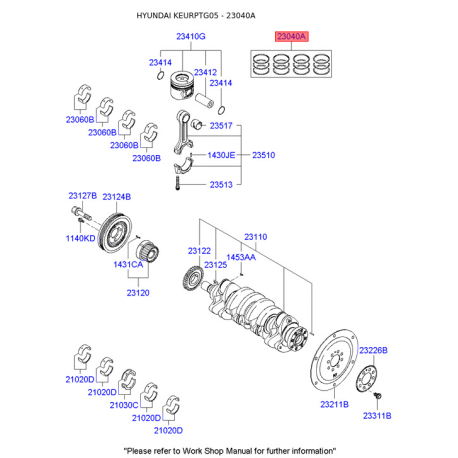 Кольца поршневые 23040-27961 Mobis - 2304027961 - схема с каталога 23040A, KEURPTG05 2304027961