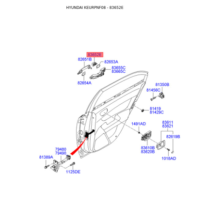 Рама ручки дверей 83652-3K000 Mobis - 836523K000 - схема з каталогу 83652E, KEURPNF08 836523K000