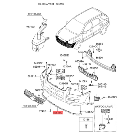 Спойлер 86525-1F000 Mobis - 865251F000 - схема з каталогу 86525G, KKMAPFQ04 865251F000