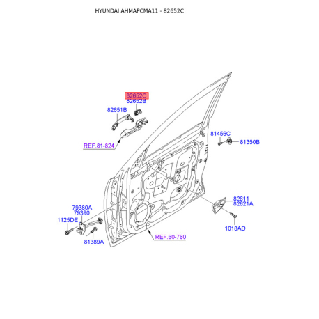 Система управления ручки двери 82652-2B010 Mobis - 826522B010 - схема с каталога 82652C, AHMAPCMA11 826522B010