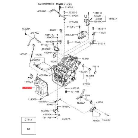 Фланцевая крышка, автоматическая коробка передач 45283-3A200 Mobis - 452833A200 - схема с каталога 45283B, KKMAPMG09 452833A200